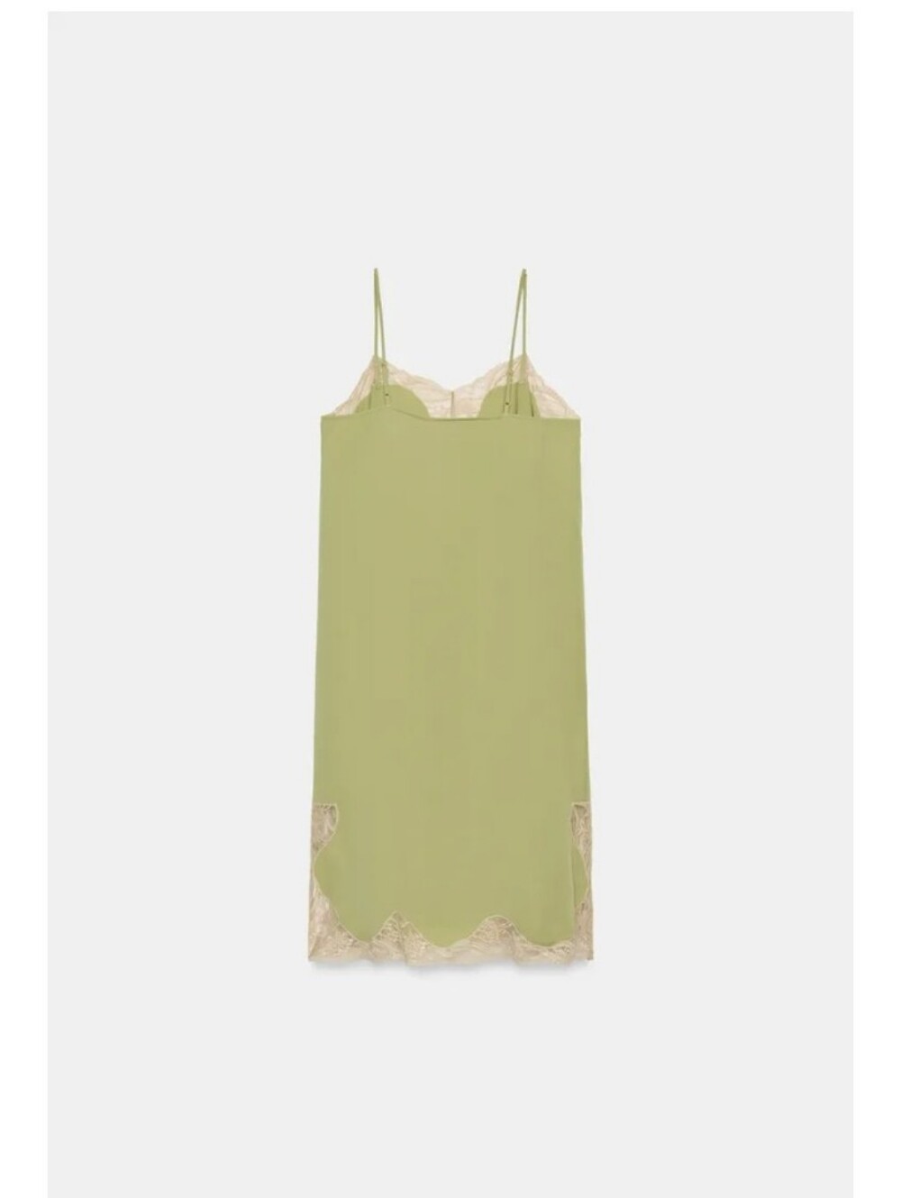 Zara Zw Collec Lace-Trim Slip Dress - Sage Green Midi Feminine Casual Dress Sz-L - Picture 9 of 15